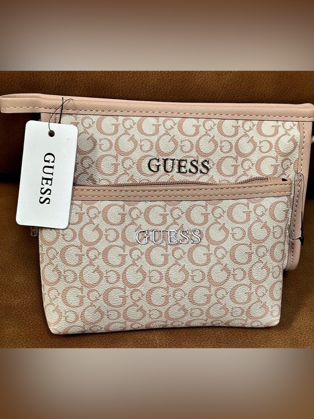 GUESS Rhodes Travel Pouch Set in Pink & White